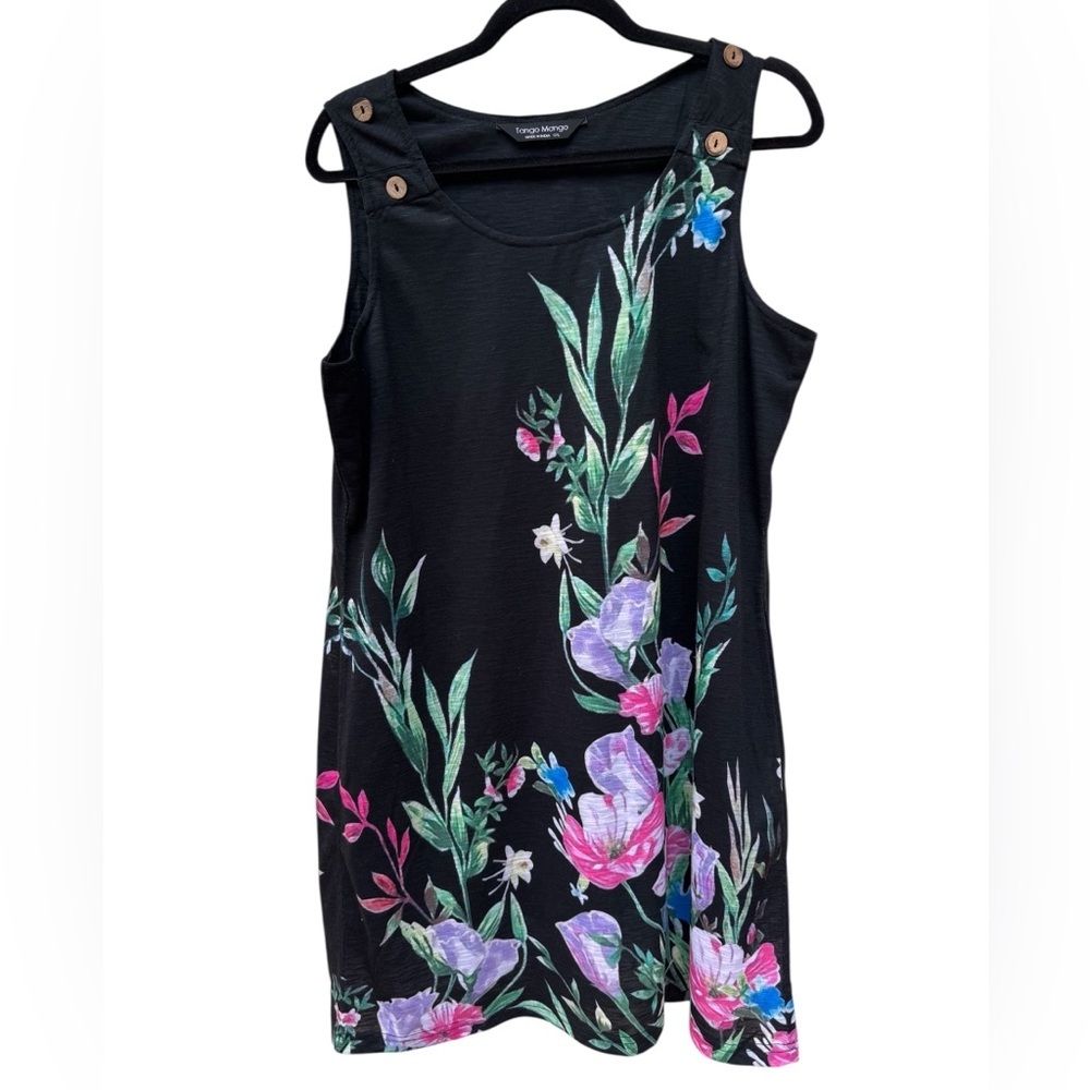 Tango Mango Black Sleeveless Pink Floral Print Dress Lining - FLAWS/RIPS size L